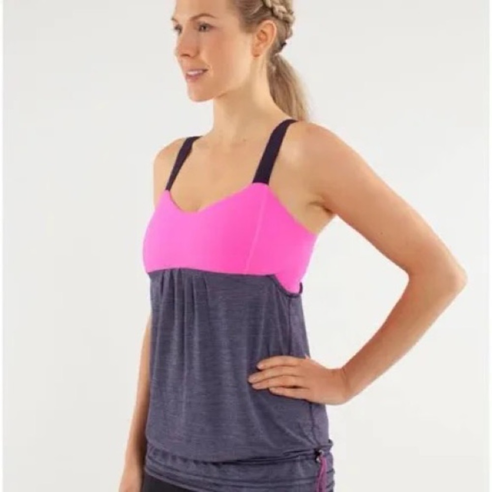 Lululemon Back On Track tank. Paris Pink & charcoal blue-gray. EUC! Price drop!